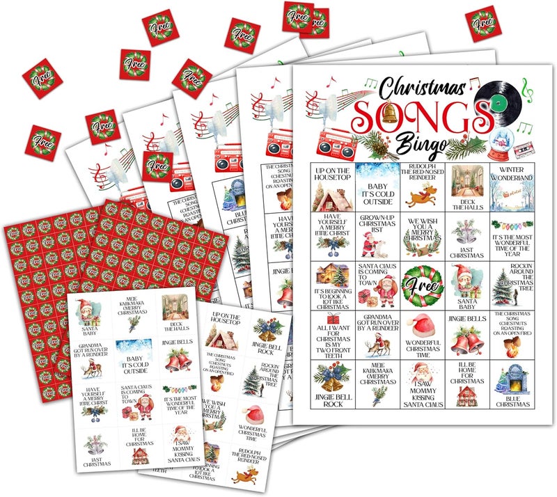 OZTEMETY Christmas Song Bingo, Christmas Bingo, Holiday Bingo Game for Adults Families Large Group, Christmas Party Favors, Christmas Musical Party Games, 24 Players Bingo Cards, D05 - Image 1